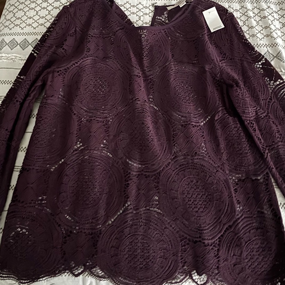 LOFT Deep Purple Lace Blouse